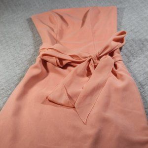 After Six Peach Chiffon Midi Strapless Formal Dress